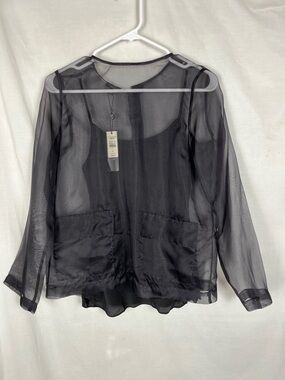 NWT Talbots Sheer Silk Long Sleeve Blouse with Tank Top